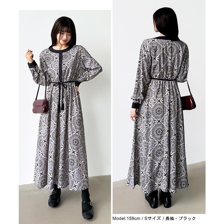 ロングワンピース フレンチスリーブワンピース ダマスク柄ワンピース | COCOMOMO | 詳細画像59 