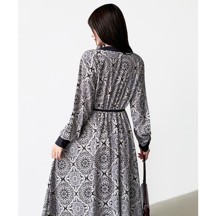 ロングワンピース フレンチスリーブワンピース ダマスク柄ワンピース | COCOMOMO | 詳細画像61 