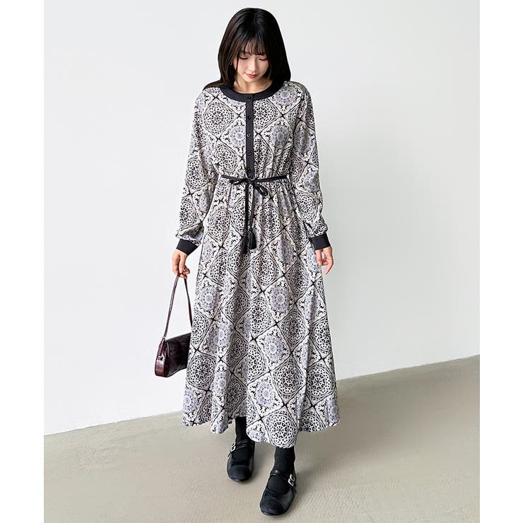 ロングワンピース フレンチスリーブワンピース ダマスク柄ワンピース | COCOMOMO | 詳細画像63 