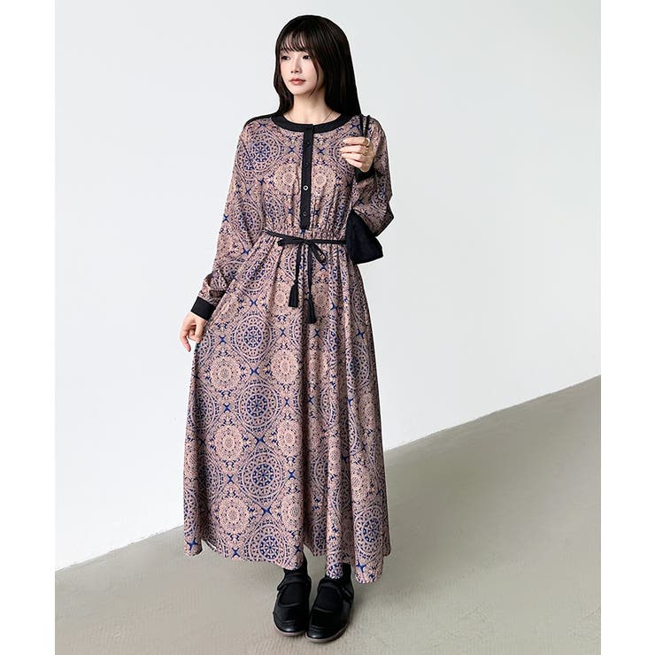 ロングワンピース フレンチスリーブワンピース ダマスク柄ワンピース | COCOMOMO | 詳細画像64 