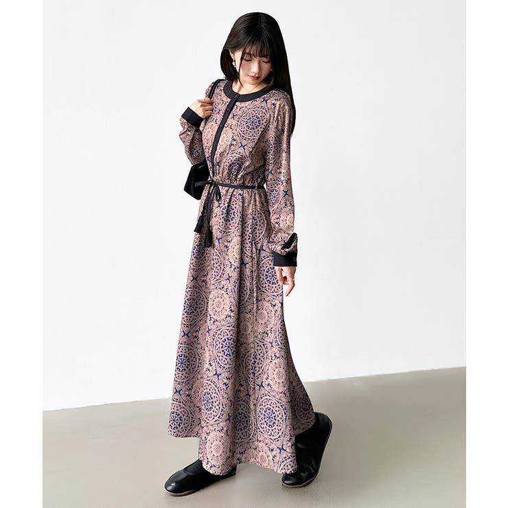 ロングワンピース フレンチスリーブワンピース ダマスク柄ワンピース | COCOMOMO | 詳細画像66 