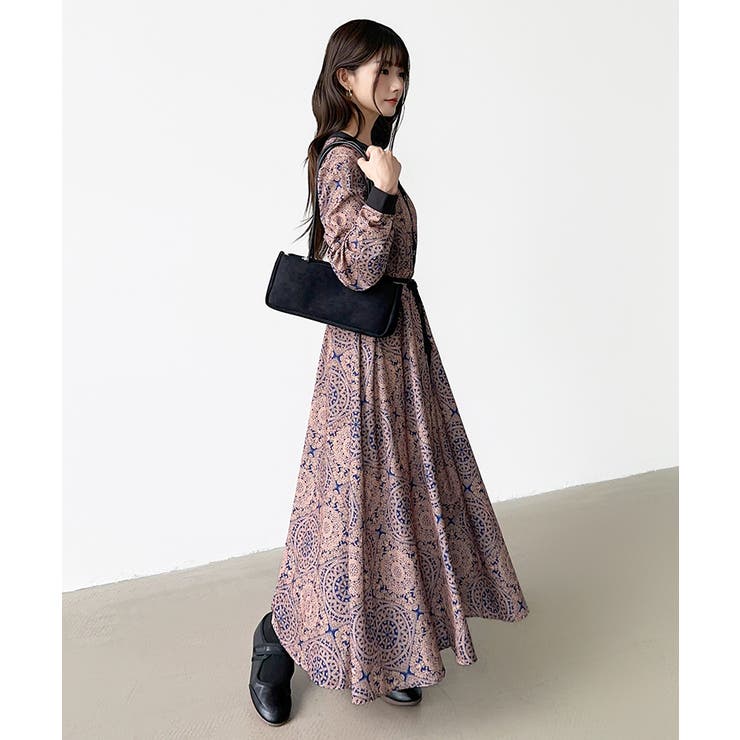 ロングワンピース フレンチスリーブワンピース ダマスク柄ワンピース | COCOMOMO | 詳細画像67 