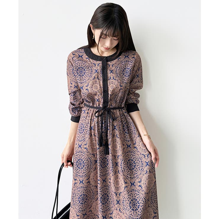 ロングワンピース フレンチスリーブワンピース ダマスク柄ワンピース | COCOMOMO | 詳細画像69 