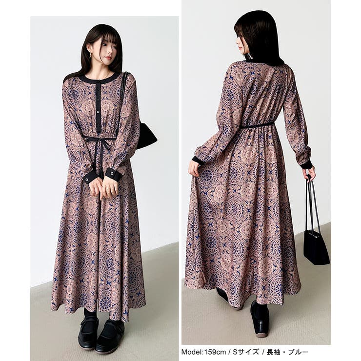 ロングワンピース フレンチスリーブワンピース ダマスク柄ワンピース | COCOMOMO | 詳細画像70 