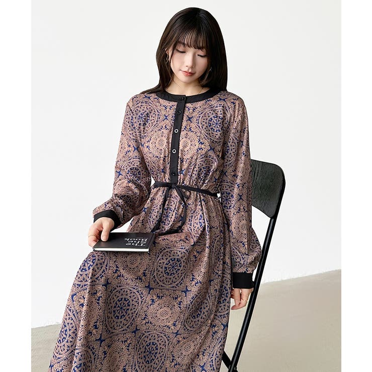 ロングワンピース フレンチスリーブワンピース ダマスク柄ワンピース | COCOMOMO | 詳細画像73 