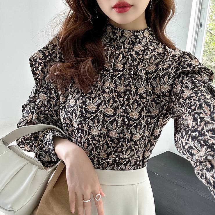 シフォンブラウス ボリュームスリーブブラウス ハイネックブラウス | COCOMOMO | 詳細画像7 