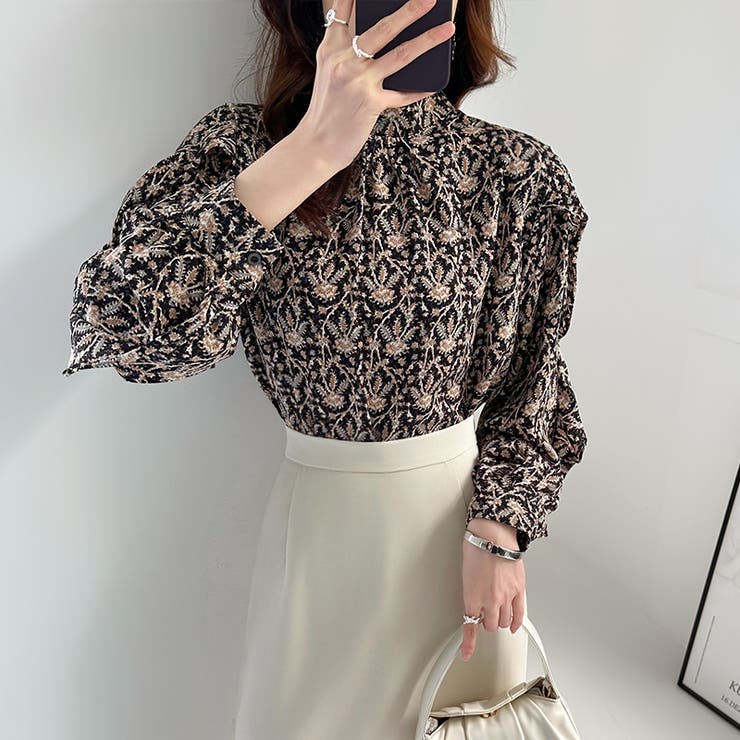 シフォンブラウス ボリュームスリーブブラウス ハイネックブラウス | COCOMOMO | 詳細画像9 