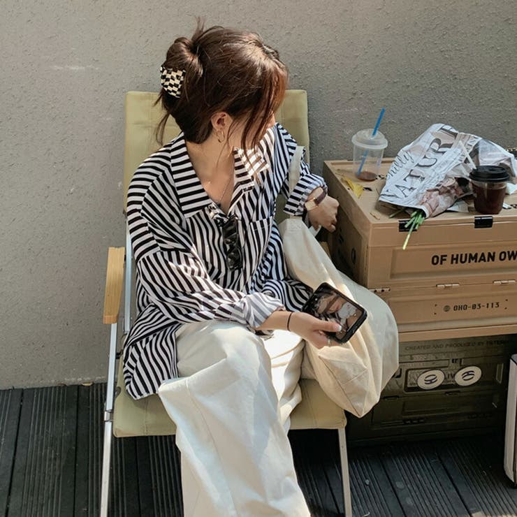 シャツ ストライプオーバーシャツ ストライプシャツ[品番：COCW0004815