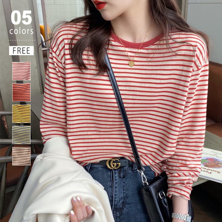 ロンT ボーダーロングTシャツ ボーダー柄長袖トップス[品番