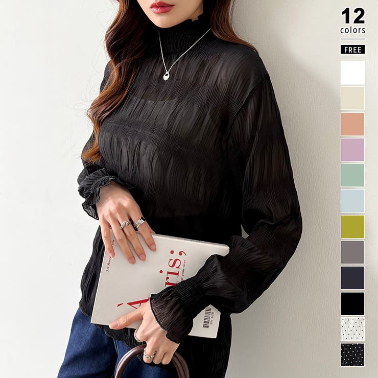 ブラック | 【2026新色登場】 シアーブラウス シャーリングブラウス | COCOMOMO