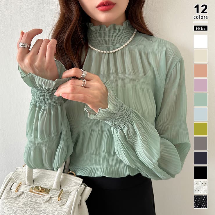 グリーン | 【2026新色登場】 シアーブラウス シャーリングブラウス | COCOMOMO