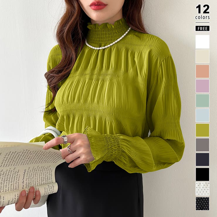 オリーブ | 【2026新色登場】 シアーブラウス シャーリングブラウス | COCOMOMO