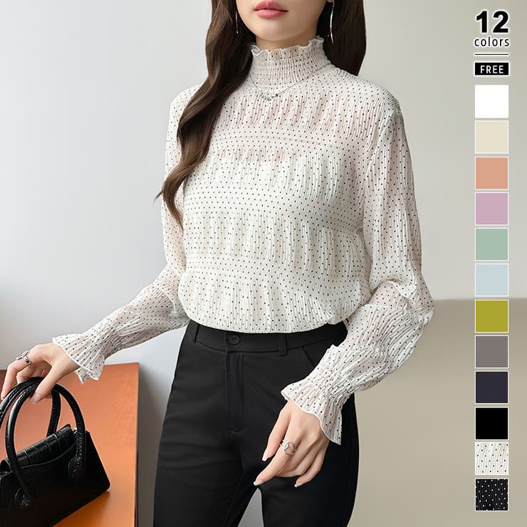 ホワイト・ドット柄 | 【2026新色登場】 シアーブラウス シャーリングブラウス | COCOMOMO