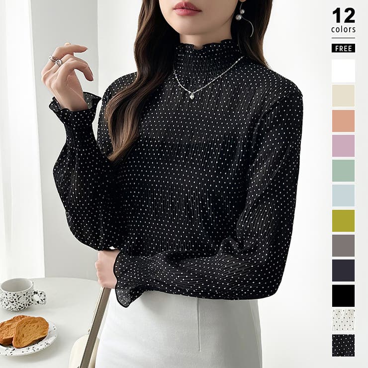ブラック・ドット柄 | 【2026新色登場】 シアーブラウス シャーリングブラウス | COCOMOMO