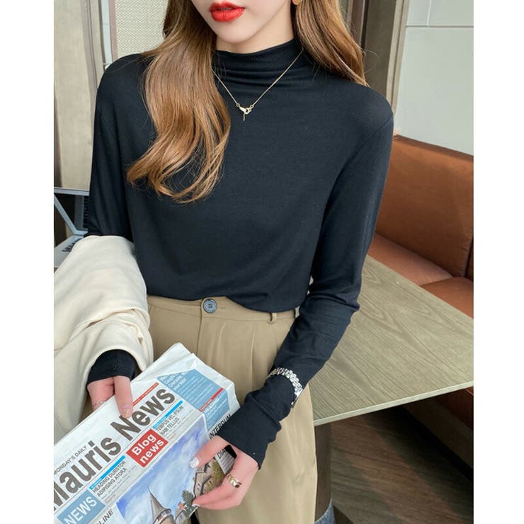 ハイネックカットソー 長袖Tシャツ 選べる11カラー長袖トップス | COCOMOMO | 詳細画像1 