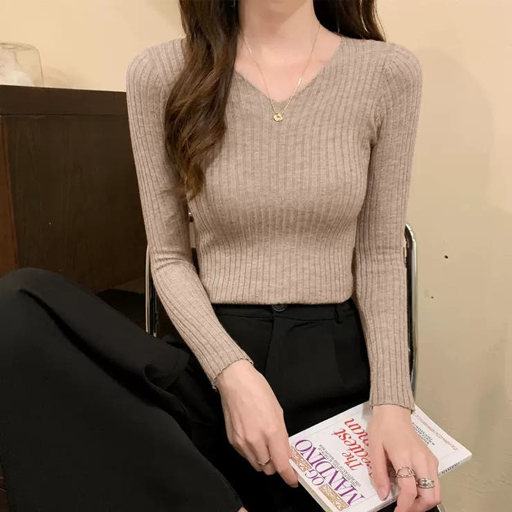 ニット Vネックニットトップス 長袖リブニット | COCOMOMO | 詳細画像7 