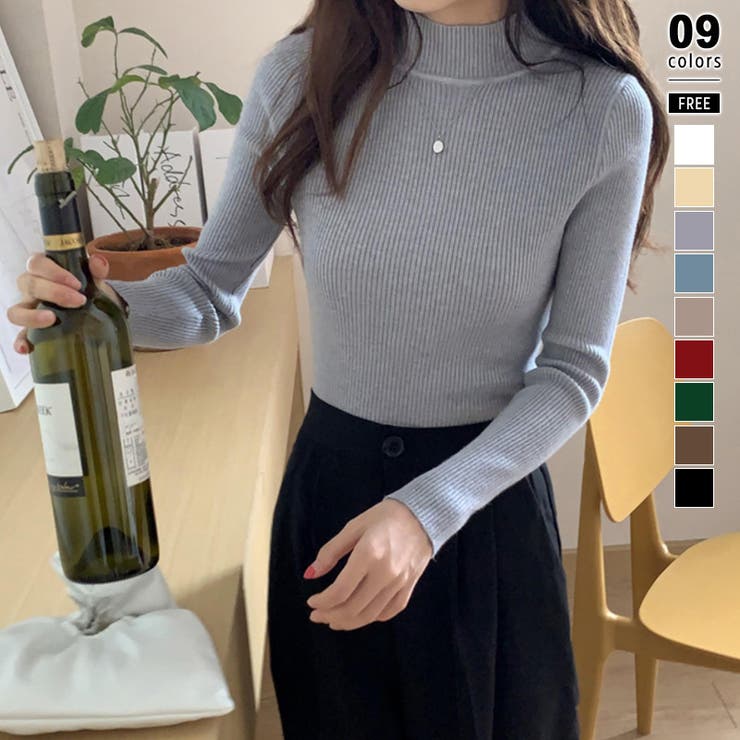 グレー | ニット ハイネックニット 秋冬リブニット | COCOMOMO