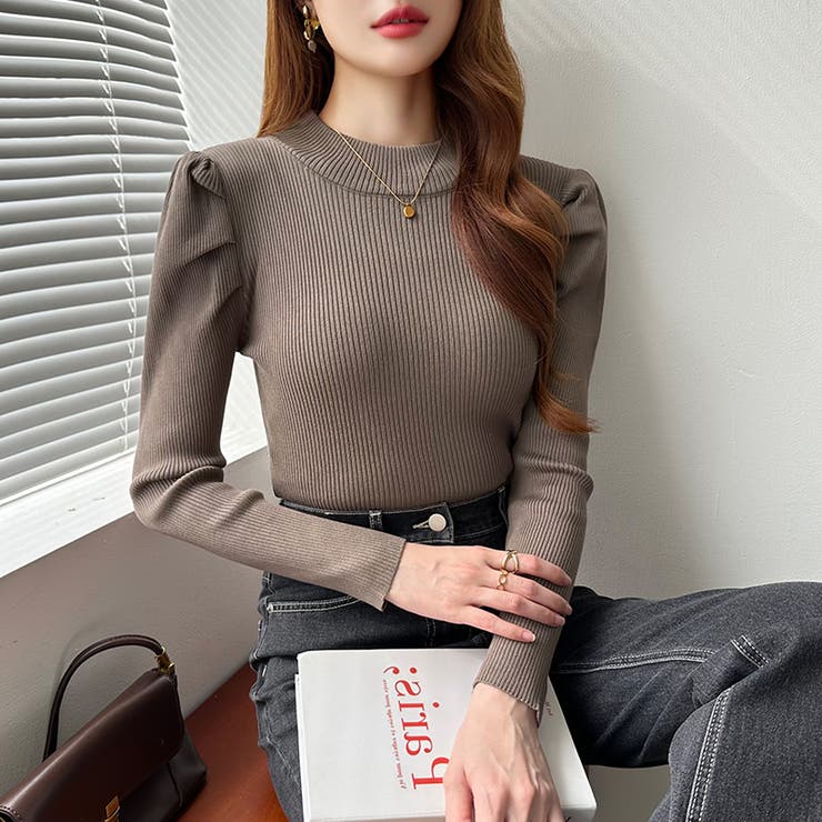 パフスリーブニット ハイネック リブニット | COCOMOMO | 詳細画像47 