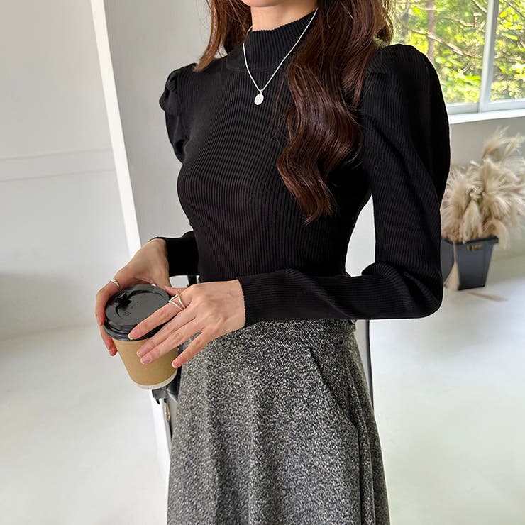 パフスリーブニット ハイネック リブニット | COCOMOMO | 詳細画像16 