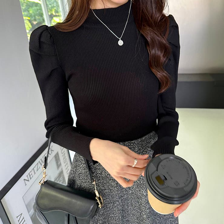 パフスリーブニット ハイネック リブニット | COCOMOMO | 詳細画像17 