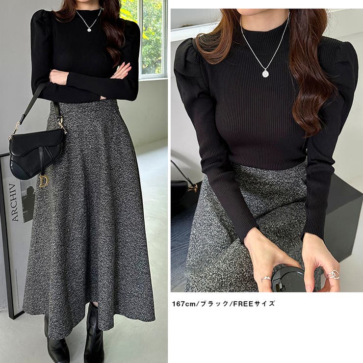 パフスリーブニット ハイネック リブニット[品番：COCW0004914