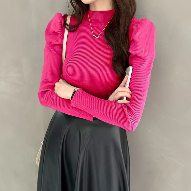 パフスリーブニット ハイネック リブニット | COCOMOMO | 詳細画像20 