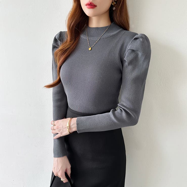 パフスリーブニット ハイネック リブニット[品番：COCW0004914