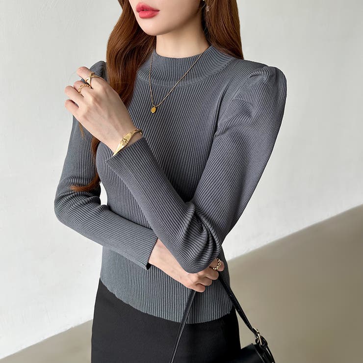 パフスリーブニット ハイネック リブニット | COCOMOMO | 詳細画像36 