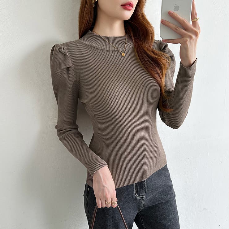 パフスリーブニット ハイネック リブニット | COCOMOMO | 詳細画像44 