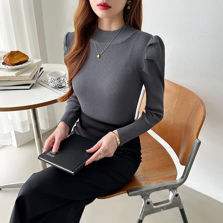 パフスリーブニット ハイネック リブニット | COCOMOMO | 詳細画像39 