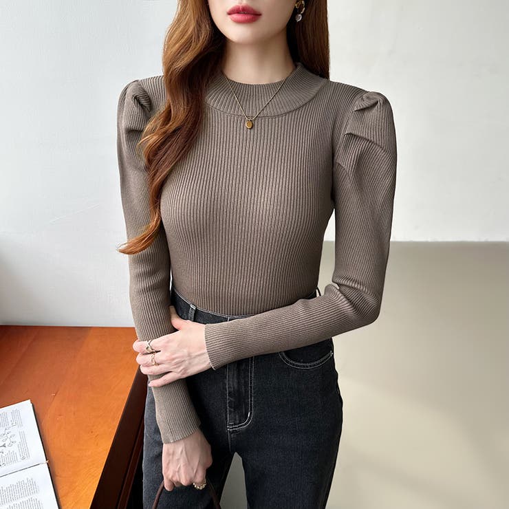 パフスリーブニット ハイネック リブニット | COCOMOMO | 詳細画像46 