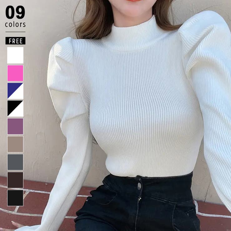 パフスリーブニット ハイネック リブニット | COCOMOMO | 詳細画像1 