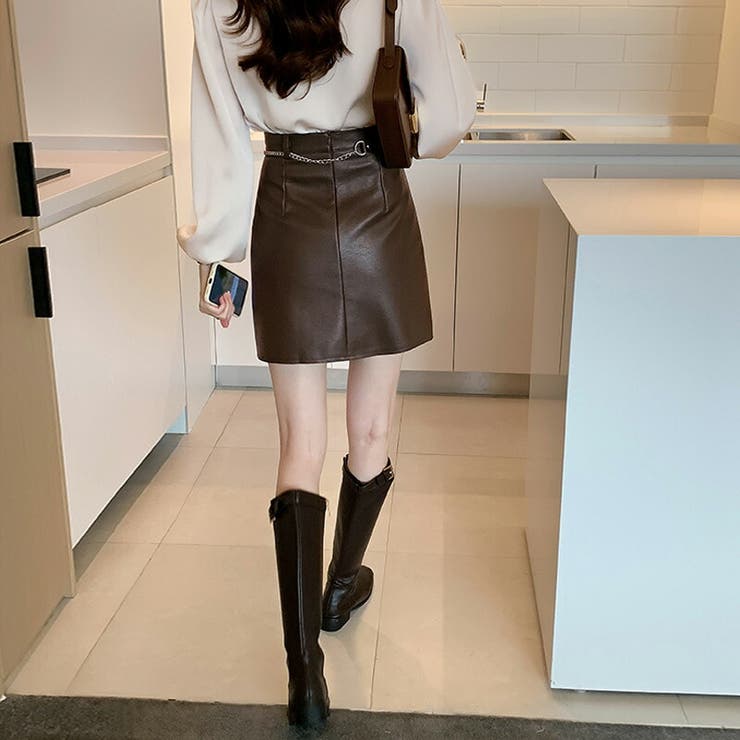 【美品】フェイクレザータイトスカート　モカ ジェーバイブルー J by blue フェイクレザータイトスカート