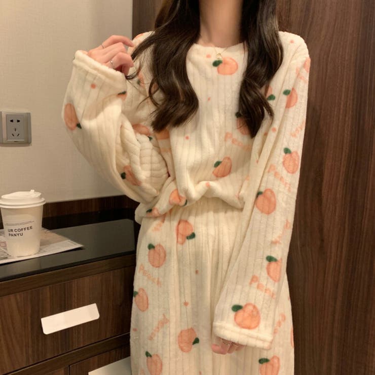 ルームウェア 韓国風ピーチ柄パジャマ 上下セット | COCOMOMO | 詳細画像4 