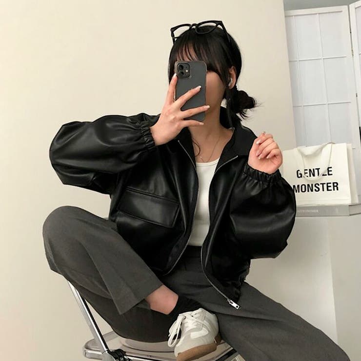 ジャケット フェイクレザージャケット クロップドレザージャケット | COCOMOMO | 詳細画像5 