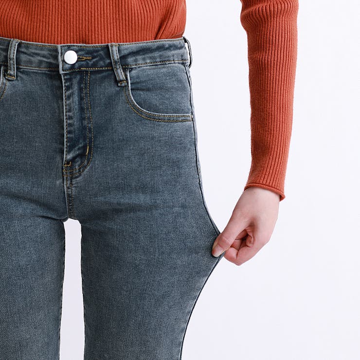 デニム ストレートパンツ カットアウトデニムパンツ[品番