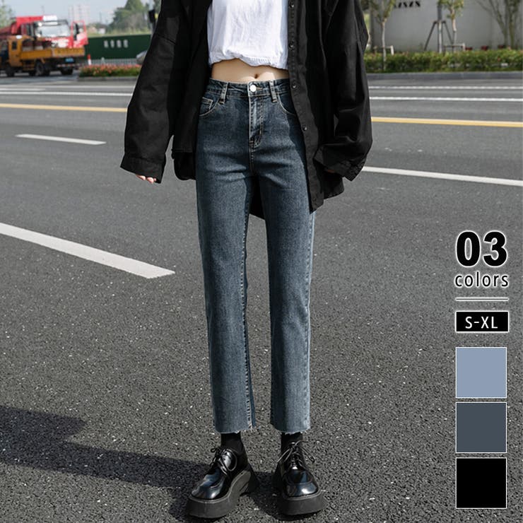 デニム ストレートパンツ カットアウトデニムパンツ[品番 デニム ストレートパンツ カットアウトデニムパンツ[品番