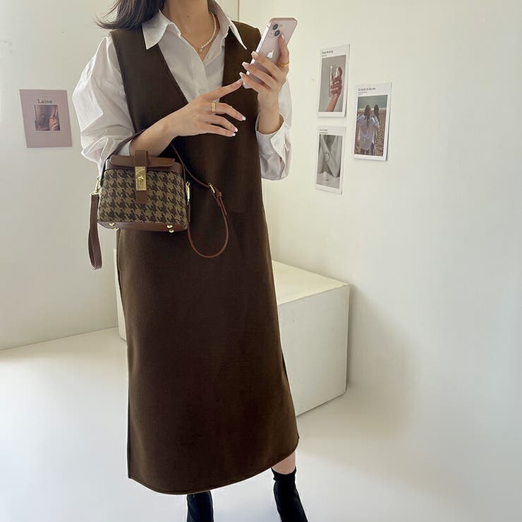 ジャンパースカート Vネックジャンパースカート Vネックワンピース | COCOMOMO | 詳細画像3 