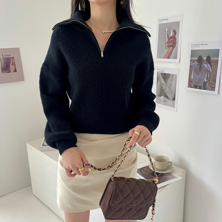 ニットセーター ハーフジップニット ショートニットプルオーバー | COCOMOMO | 詳細画像11 