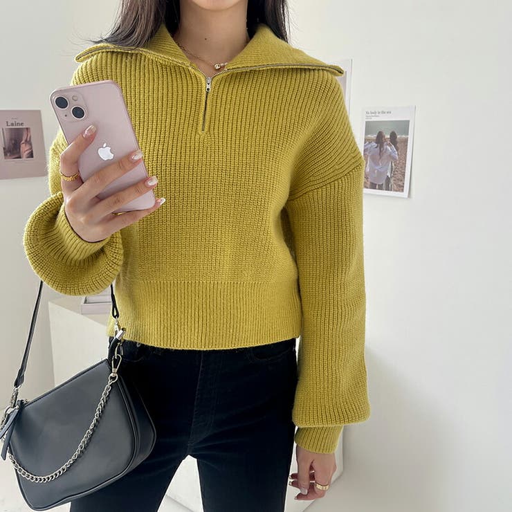 ニットセーター ハーフジップニット ショートニットプルオーバー | COCOMOMO | 詳細画像3 