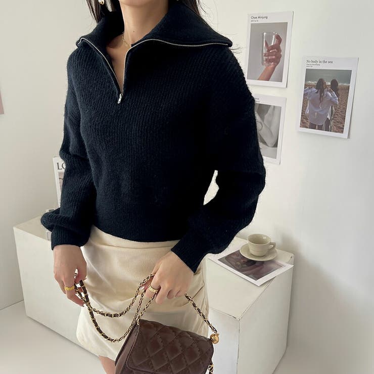 ニットセーター ハーフジップニット ショートニットプルオーバー | COCOMOMO | 詳細画像7 