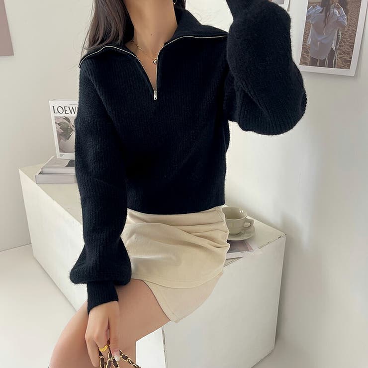 ニットセーター ハーフジップニット ショートニットプルオーバー | COCOMOMO | 詳細画像9 