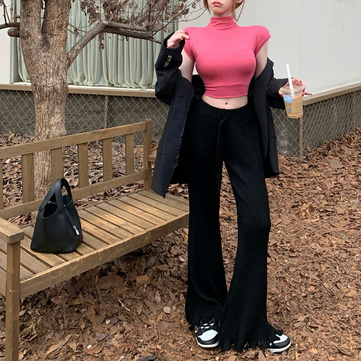 コムシラ様専用 ラバ 新作ベーシックリブフレアパンツ M プラム