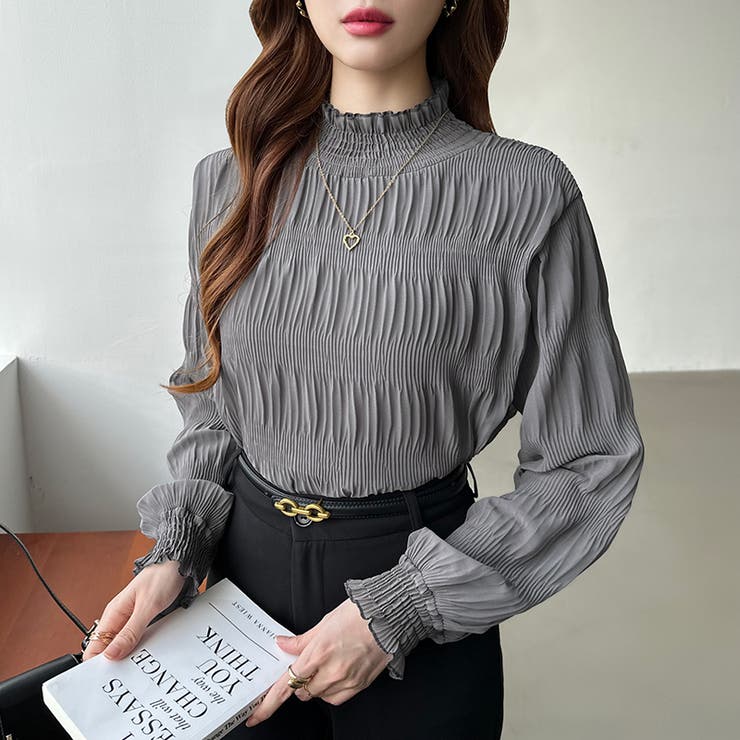 新色登場！裏起毛シャーリングブラウス ハイネックブラウス オフィスカジュアル | COCOMOMO | 詳細画像39 