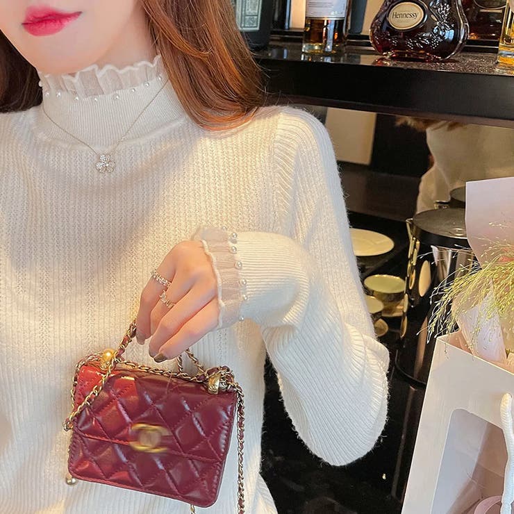 ニット フリルレースハイネック リブニットハイネックトップス | COCOMOMO | 詳細画像10 