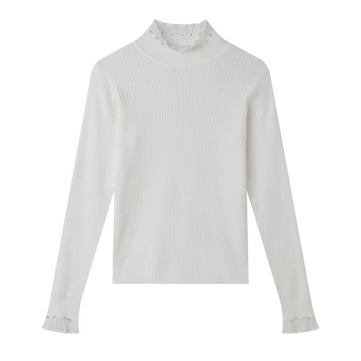 ニット フリルレースハイネック リブニットハイネックトップス | COCOMOMO | 詳細画像18 