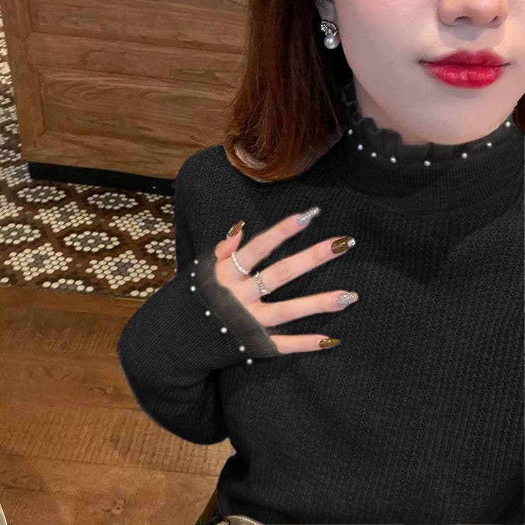 ニット フリルレースハイネック リブニットハイネックトップス | COCOMOMO | 詳細画像13 