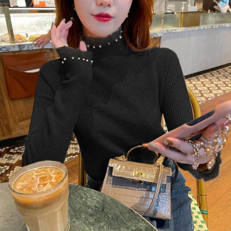 ニット フリルレースハイネック リブニットハイネックトップス | COCOMOMO | 詳細画像14 