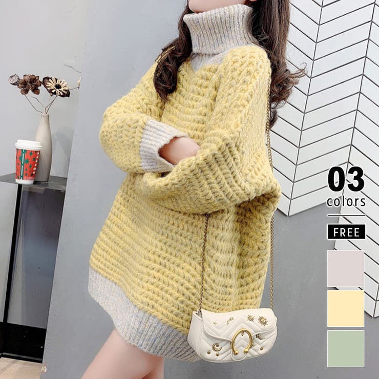 babaa ざっくり タートルニット ニット ざっくり編みニットセーター