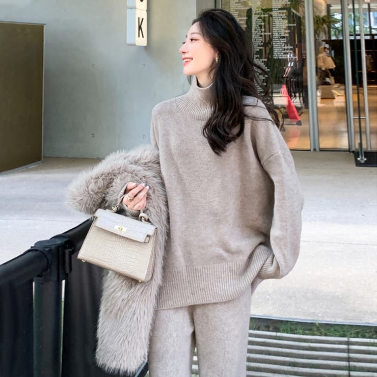 セットアップ ニットセットアップ ハイネックフレアパンツ上下セット | COCOMOMO | 詳細画像11 